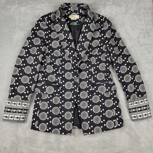 Boden Women's Blazer Size 6 Thea Tailored  Linen Blend Black White